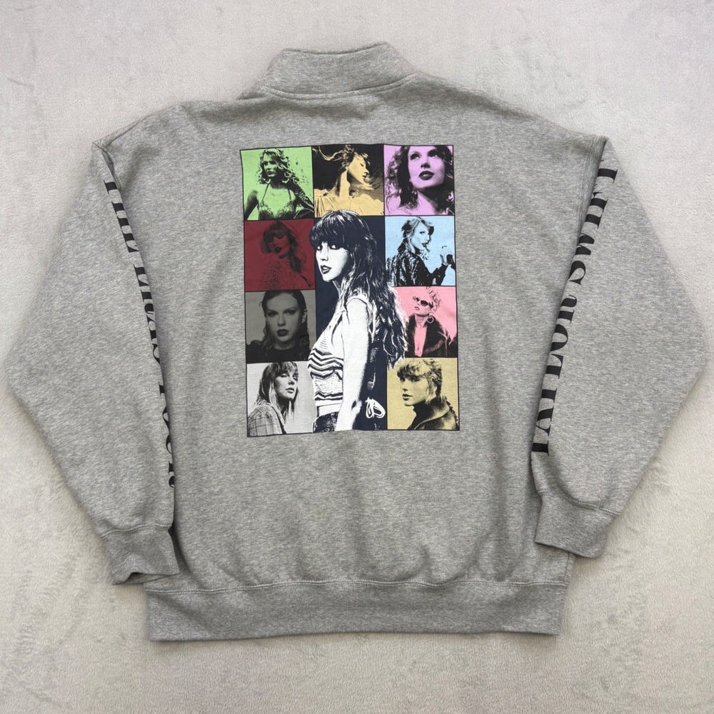 Taylor Swift 1/4 Zip Womens Large Gray The Eras Tour Graphic Pullover Concert